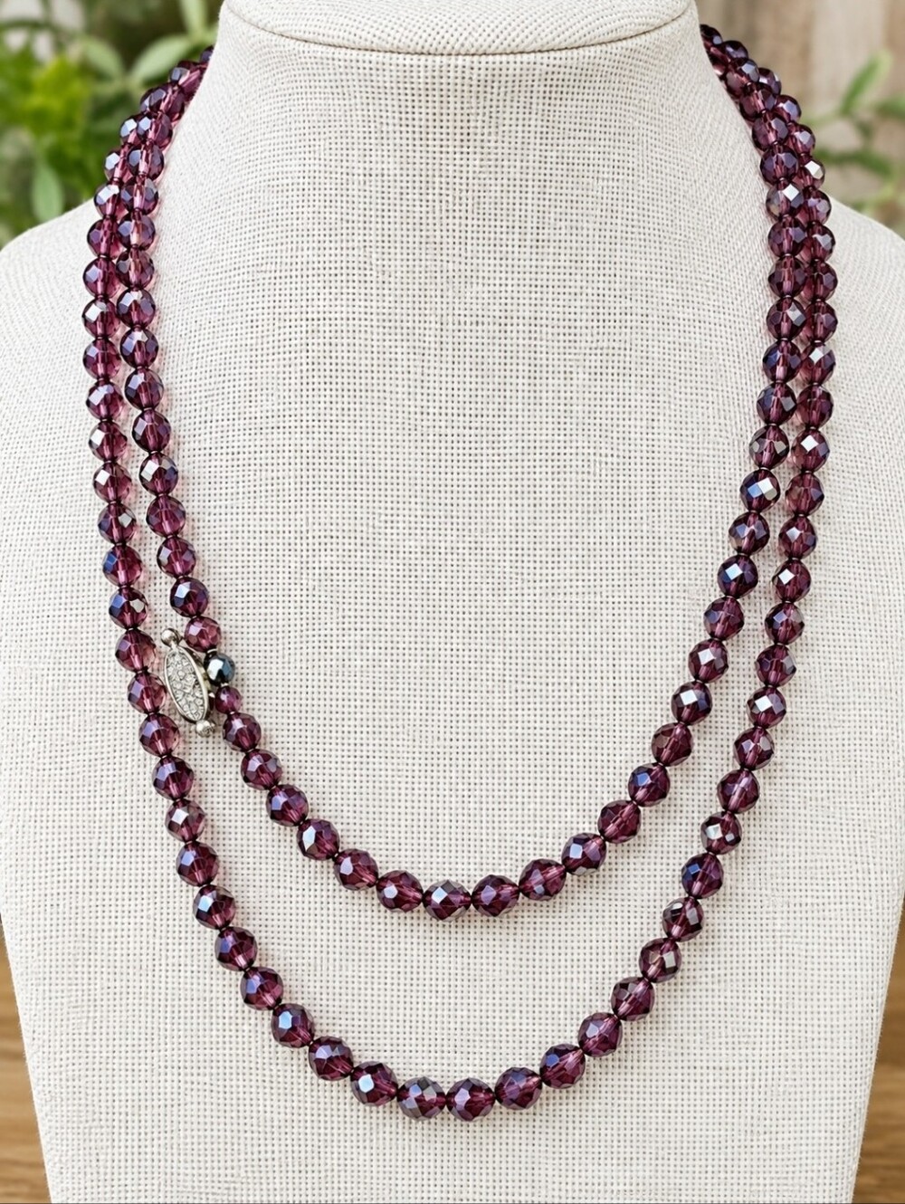 Gold Cake Brand Long Necklace Berry Color Crystal Faceted Iridescent Beads NEW